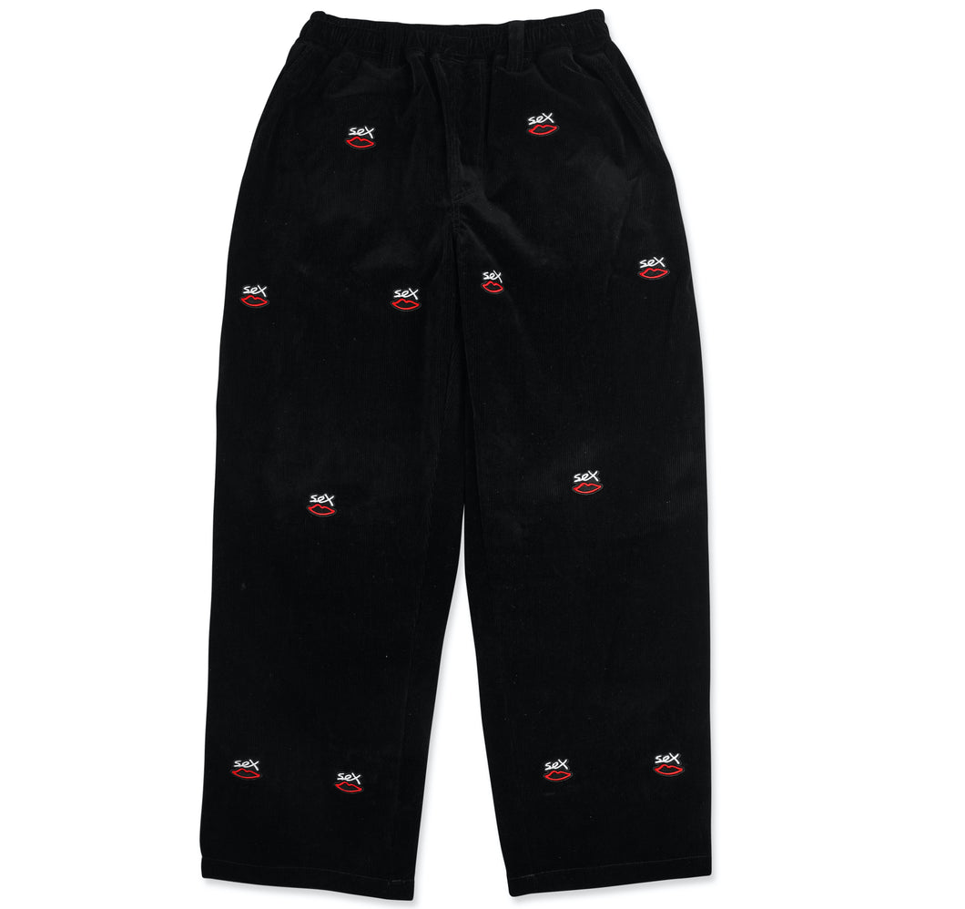 BLACK COURDUROY MINI EMBROIDERED SEX LOGO STRAIGHT FIT