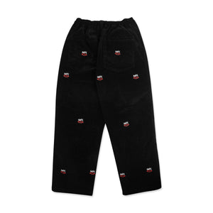 BLACK COURDUROY MINI EMBROIDERED SEX LOGO STRAIGHT FIT
